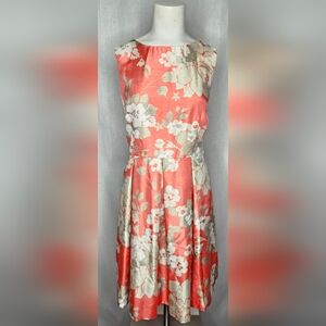 R&K Elegant Floral Pink/Coral & Gray Fit & Flare Cocktail Dress Size 12P